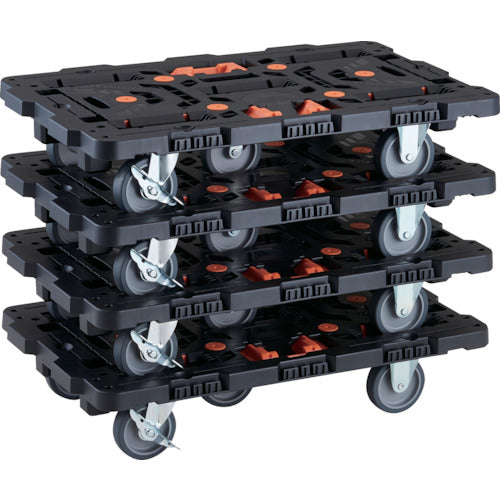 TRUSCO Bulk Purchase Interlocking Plastic Platform Cart Beetle 700X450 3 Swivel Wheels 2 Inside Wheels with Stoppers and Brazed Stoppers Set of 4 BT700J3S2-E100T-M4 1 S
