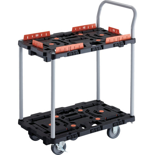 TRUSCO Interlocking Resin 2-Tier Cart Beetle 700X450 3 Swivel Wheels 2 Inner Wheels with Stoppers Spill Prevention Set Handle BT724KJ3S2-E100 1 Unit
