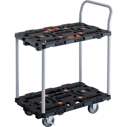 TRUSCO Interlocking Resin 2-Tier Cart Beetle 700X450 3 Swivel Wheels 2 Inside Wheels with Stoppers Tometaro Handle BT724J3S2-E100T 1 Unit