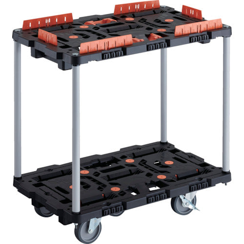 TRUSCO Interlocking Resin 2-Tier Cart Beetle 700X450 5 Swivel Wheels 2 Inside Wheels with Stoppers Spill Prevention Set with Brazing Stopper No Handle BT720KJ5S2-E100T 1 Unit