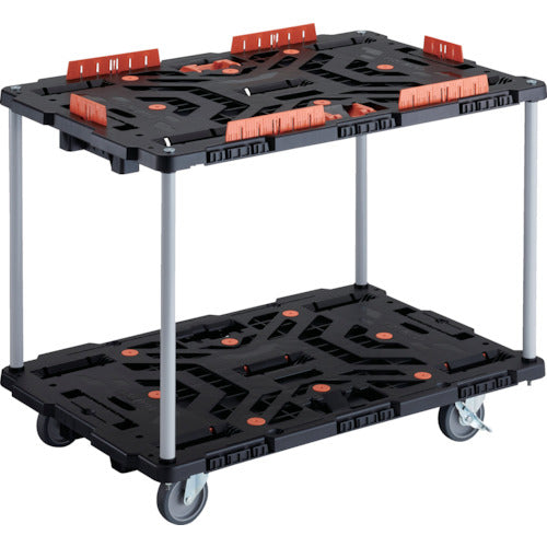TRUSCO Interlocking Resin 2-Tier Cart Beetle 900X600 5 Swivel Wheels 2 Inside Wheels with Stoppers Spill Prevention Set with Brazing Stopper No Handle BT920KJ5S2-E100T 1 Unit