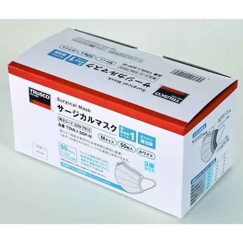 ＴＲＵＳＣＯ　サージカルマスク（医療用レベル１）（５０枚入個包装）Ｍサイズ　TSML1-50P-M　1 箱