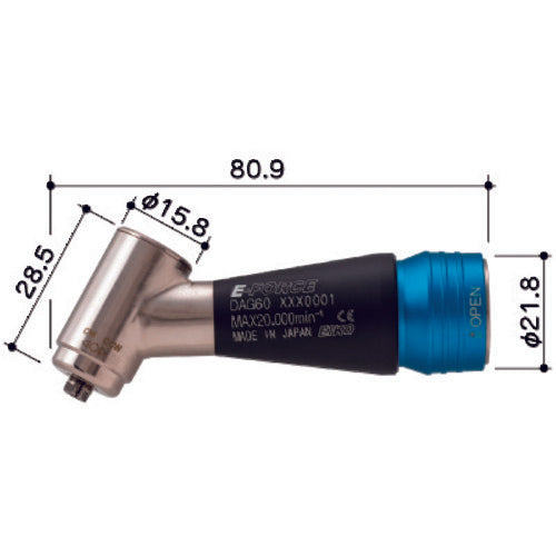 E-FORCE 마이크로 그라인더용 옵션 파트 앵글 60 전체 길이 80.9mm DAG60 1대