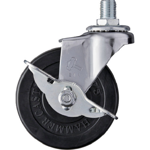 망치 나사 포함 선회식 고무 바퀴 75mm M12 스토퍼 부착 415A-30R75 1개