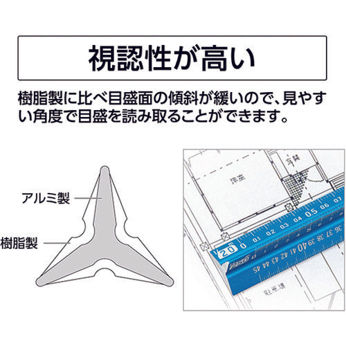 Shinwa Aluminum Triangular Scale B-15 15cm for Architects Blue 74978 1 pc