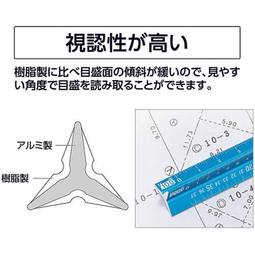 Shinwa Aluminum Triangular Scale A-15 15cm for Land and House Surveyors Blue 74967 1 pc