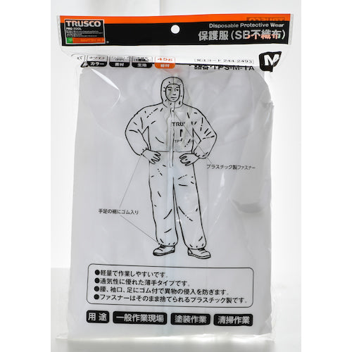 ＴＲＵＳＣＯ　不織布使い捨て保護服（１層・目付４５ｇ軽量タイプ）　Ｍサイズ　TPS-M-1A　1 着