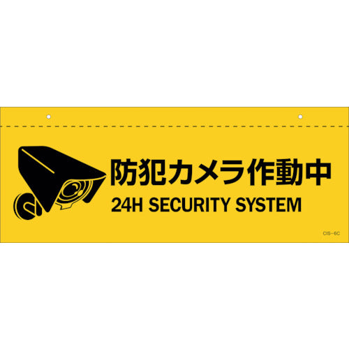 緑十字　イラスト標識（天井用）　防犯カメラ作動中　ＣＩＳ−６　Ｃ　１４０×３６０ｍｍ　ＰＥＴ　407063　1 枚