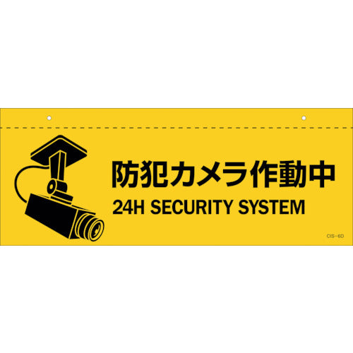 緑十字　イラスト標識（天井用）　防犯カメラ作動中　ＣＩＳ−６　Ｄ　１４０×３６０ｍｍ　ＰＥＴ　407064　1 枚