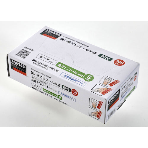 TRUSCO 일회용 비닐 장갑(플라스틱 장갑) 분말 첨부 S 클리어(100장입) PVCP-1008S 1 상자