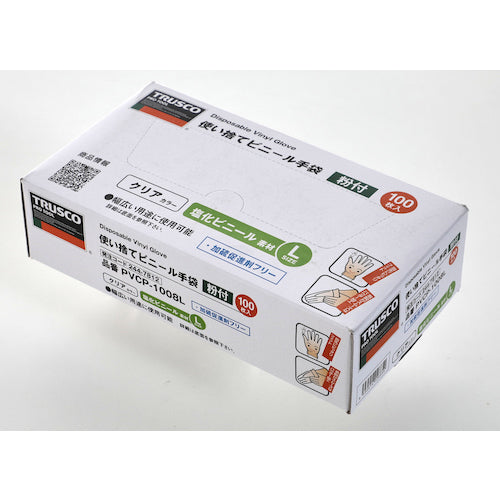 TRUSCO Disposable Vinyl Gloves (Plastic Gloves) Powdered Large Clear (100 pieces) PVCP-1008L 1 box