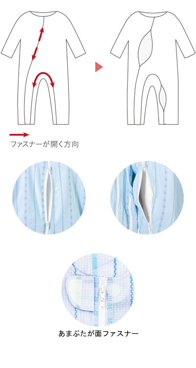 ソフトケアねまき　フルオープン・両開きファスナータイプ　薄手 / 105895　LL　ブルー　1 枚