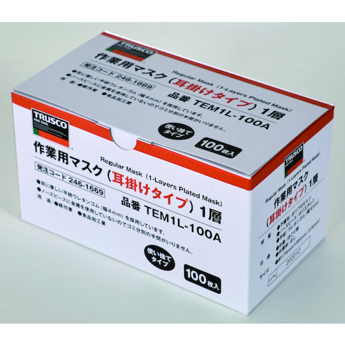 TRUSCO Work Mask (Ear-Hanging Type) 1-Ply (100 Pieces) TEM1L-100A 1 Box