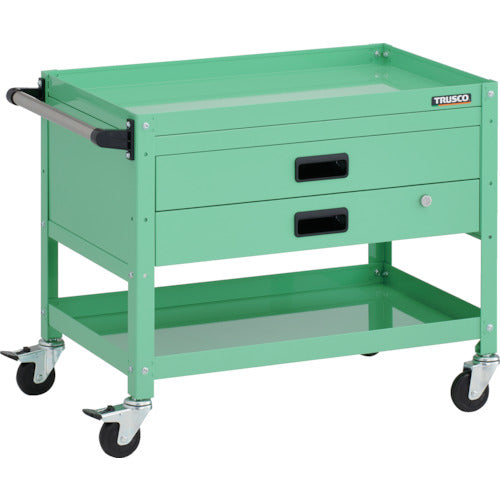 TRUSCCO 툴 왜건 래빗 왜건 700X450XH600 2단 2단 인출부 핸들 부착 고무 바퀴 영 그린 RBW-672XH YG 1대