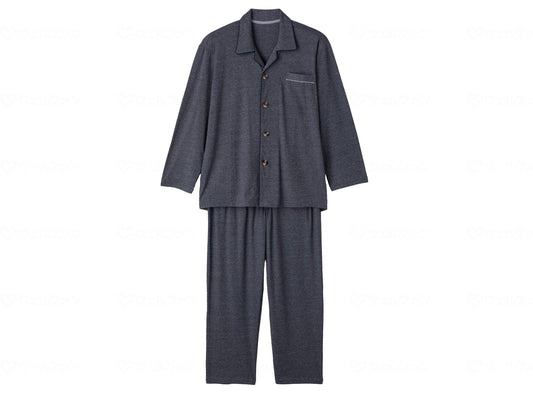 Care Fashion Large Button Stretch Pajamas Navy M