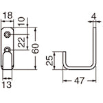 ＴＲＵＳＣＯ　Ｌ型フック　ＳＵＳ　鏡面　６０ｍｍ　LU-60-SM　1 個