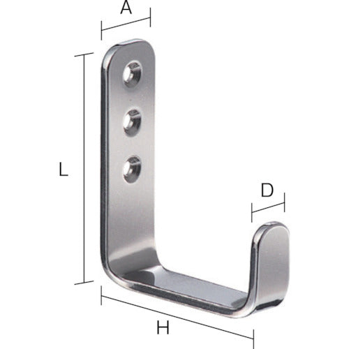 ＴＲＵＳＣＯ　Ｌ型フック　ＳＵＳ　鏡面　６０ｍｍ　LU-60-SM　1 個
