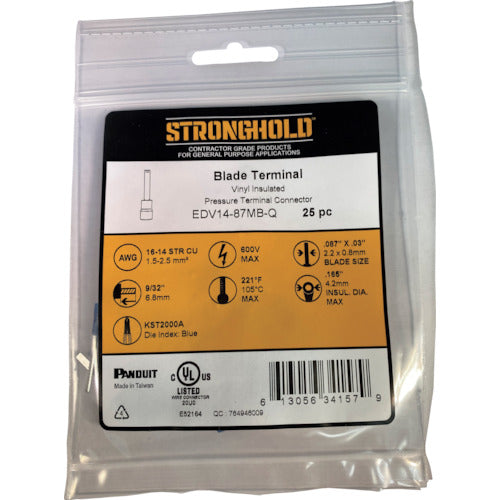 스트롱 홀드 비닐 절연 피복 부착 블레이드 단자 전선 사이즈：AWG16~14/1.25~2sq 25개들이 EDV14-87MB-Q EDV14-87MB-Q 1봉지