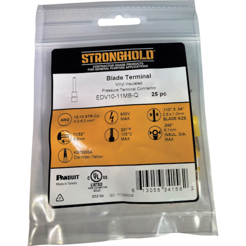 스트롱 홀드 비닐 절연 피복 부착 블레이드 단자 전선 사이즈：AWG12~10/3.5~5.5sq 25개들이 EDV10-11MB-Q EDV10-11MB-Q 1봉투