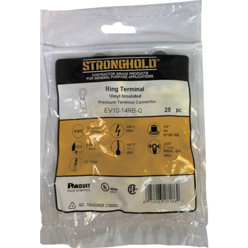 스트롱 홀드 비닐 절연 피복 부착 압착 단자(원형) 전선 사이즈: AWG12~10/3.5~5.5sq 설치 나사: M6 25개들이 EV10-14RB-Q EV10-14RB-Q 1봉투