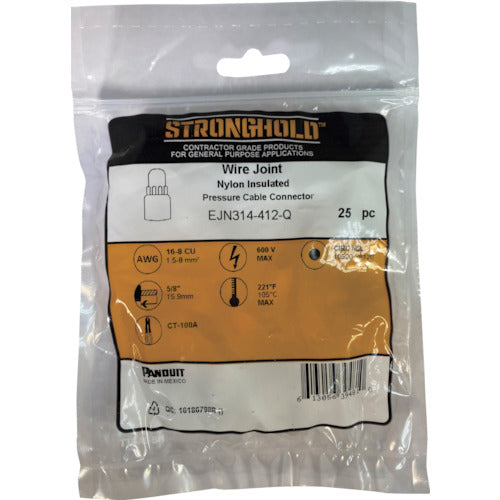 스트롱 홀드 나일론 절연 피복 부착 와이어 조인트 전선 사이즈：AWG16∼8/1.25∼8sq 25개들이 EJN314-412-Q EJN314-412-Q 1봉지