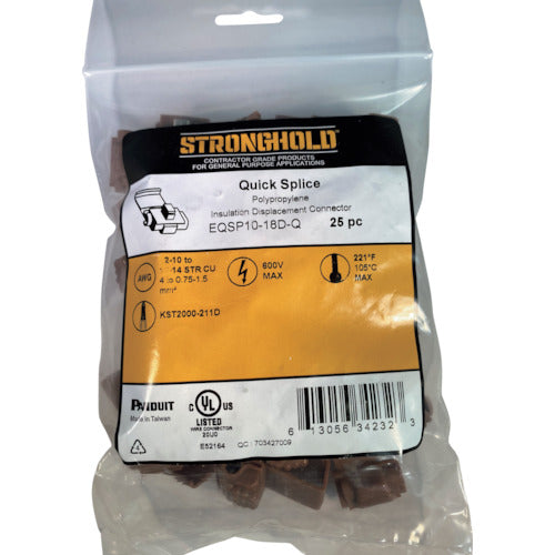 스트롱 홀드 Quick Splice 일렉트로 탭 전선 사이즈：AWG12~10/AWG18~14 25개들이 EQSP10-18D-Q EQSP10-18D-Q 1봉투