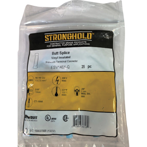 스트롱 홀드 비닐 절연 피복 부착 압착 슬리브(대칭용) 전선 사이즈: AWG16~14/1.25~2sq 25개들이 ESV14BX-Q ESV14BX-Q 1봉