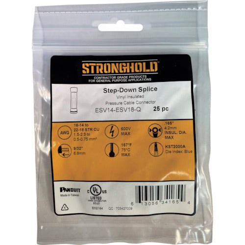 스트롱 홀드 Step Down 비닐 절연 피복 부착 압착 슬리브(대칭용) 전선 사이즈: AWG16~14/AWG22~18 25개들이 ESV14-ESV18-Q ESV14-ESV18-Q 1봉투