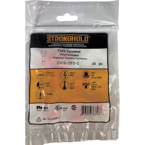 스트롱 홀드 비닐 절연 피복 부착 압착 단자(선개형) 전선 사이즈：AWG22～18/0.3～0.75sq 설치 나사：M5 25개들이 EV18-10FB-Q EV18-10FB-Q 1봉투