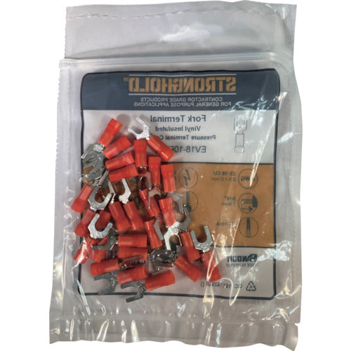 스트롱 홀드 비닐 절연 피복 부착 압착 단자(선개형) 전선 사이즈：AWG22～18/0.3～0.75sq 설치 나사：M5 25개들이 EV18-10FB-Q EV18-10FB-Q 1봉투