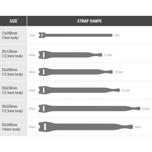 ヴェルクロ　ヴェルクロ［［Ｒ上］］　ＯＮＥ−ＷＲＡＰ［［Ｒ上］］　ストラップ　幅２５ｍｍ×長さ３００ｍｍ　黒　難燃性タイプ　（２５本１巻き）　VEL-OW64802　1 巻