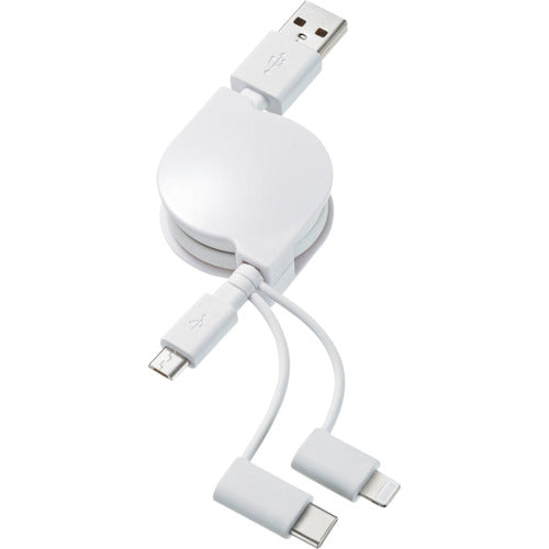 ＳＡＮＷＡ　ライトニング・Ｔｙｐｅ−Ｃ・ｍｉｃｒｏＢ巻取りＵＳＢ３ｉｎ１ケーブル０．８ｍ　KB-IPLTM08KW　1 本