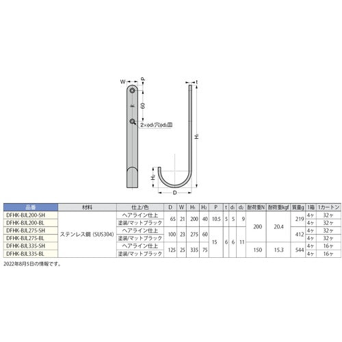 ＳＵＧＡＴＳＵＮＥ　（１１００５１０９６）ＤＦＨＫ−ＢＪＬ３３５−ＢＬステンレス鋼製ビッグフック　DFHK-BJL335-BL　1 個