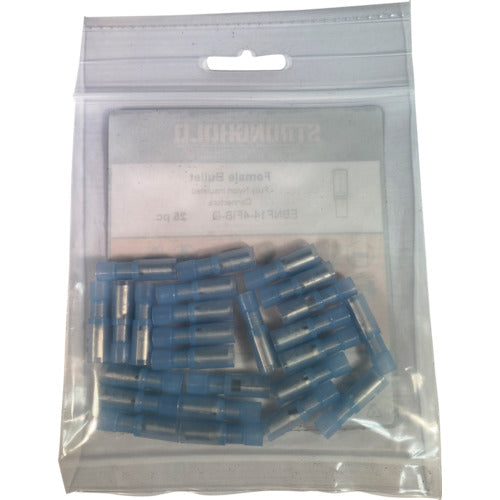 ストロングホールド　ナイロン完全絶縁被覆付メス型ギボシ端子　電線サイズ：ＡＷＧ１６〜１４／１．２５〜２ｓｑ　端子幅３．９ｍｍ用　２５個入り　ＥＢＮＦ１４−４ＦＩＢ−Ｑ　EBNF14-4FIB-Q　1 袋