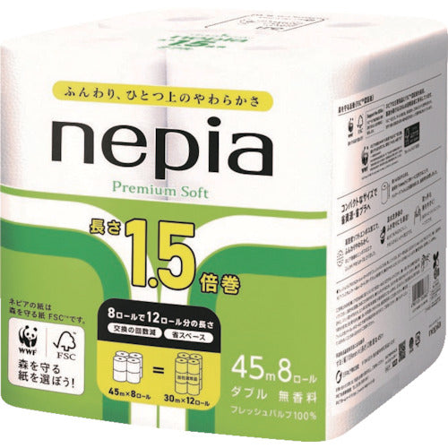 Nepia Toilet Paper Premium Soft 1.5x Roll 8 Rolls Double 45M 26364 1 CS