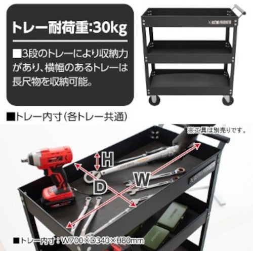 アストロプロダクツ　ツールワゴン　３段　ブラック　ＴＷ８４８　2003000008487　1 台