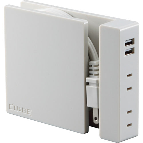 하타야 【매진 폐번】 USB 포트 첨부 연장 코드 큐비 펄 화이트 SSS-01W 1 개