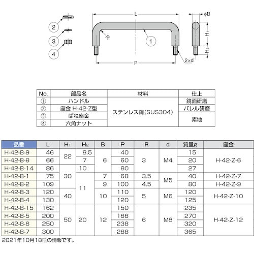 SUGATSUNE (100010551) H-42-B-1 스테인레스 스틸 핸들 H-42-B-1 1 개