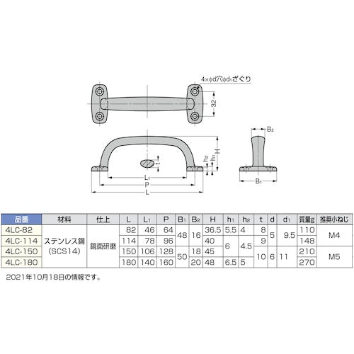 ＳＵＧＡＴＳＵＮＥ　（１０００１０１３６）４ＬＣ−１１４ステンレス鋼製ハンドル　4LC-114　1 個