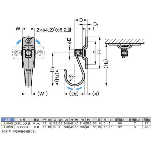 ＳＵＧＡＴＳＵＮＥ　（１１００２００００）ＵＪ−０５０ステンレス鋼製フレックスフック　UJ-050　1 個