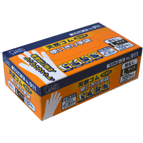 에스테이 No. 911 천연 고무 일회용 장갑 가루 없음 L ST74326 1 상자