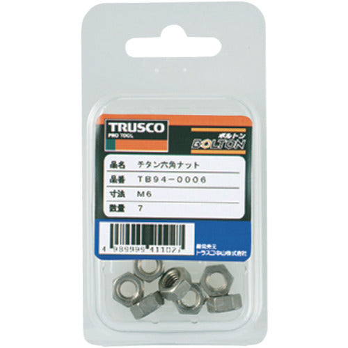 ＴＲＵＳＣＯ　六角ナット１種　チタン強度Ｔｉ２　サイズＭ８Ｘ１．２５　４個入　TB94-0008　1 PK