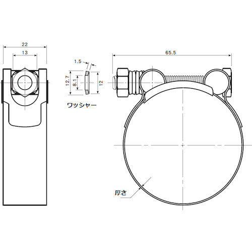 ＴＲＵＳＣＯ　Ｔボルトホースクランプ　１４０〜１４８ｍｍ　TTHC-22148　1 個