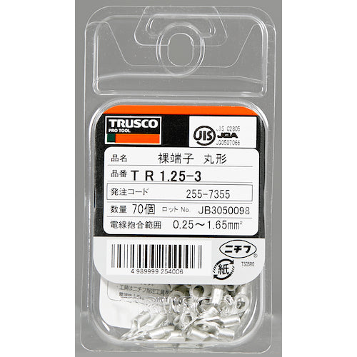 ＴＲＵＳＣＯ　裸圧着端子丸形φ３．２長さ１２．０　（７０個入）　T-R1.25-3　1 PK