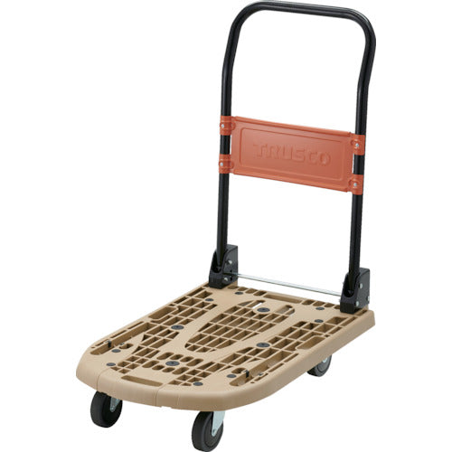 ＴＲＵＳＣＯ　樹脂台車　カルティオ（スチールハンドルタイプ）折畳　７８０Ｘ４９０　ライトサンド　ブレーキなし　MPK-720-LS　1 台
