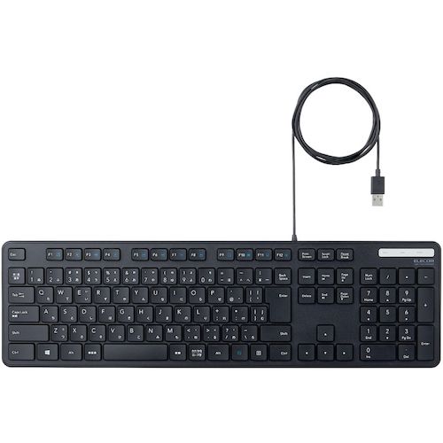 エレコム　有線キーボード　薄型　メンブレン式　抗菌　フルサイズ　ブラック　TK-FCM108KBK　1 台