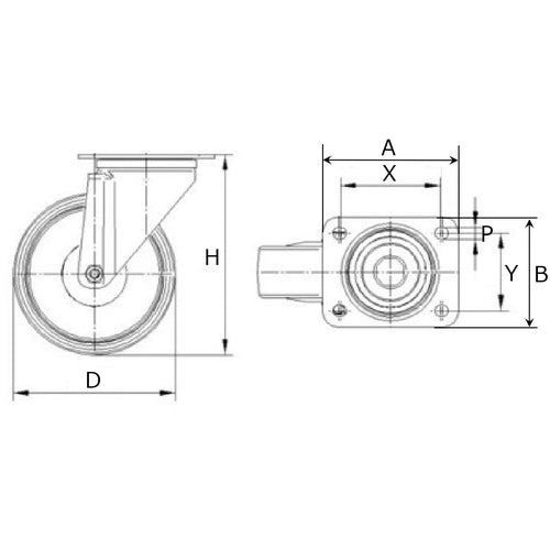 Tente Caster Plate-type Caster "ALPHA" (Urethane Wheel) φ125 Swivel 3470ITP125P63 CONVEX 1 pc