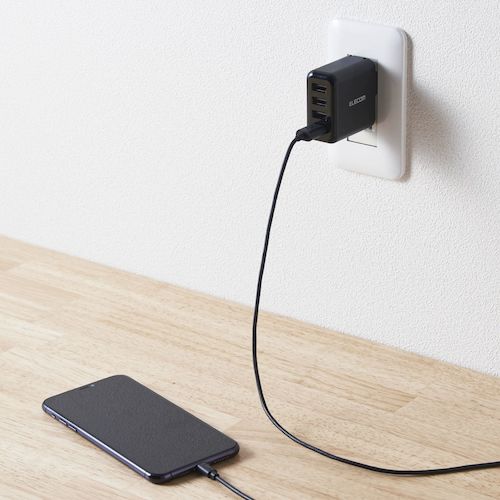 ELECOM AC Charger 4.8A Output USB-A Female 4 Ports Black MPA-ACU13BK 1 pc