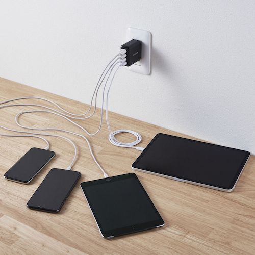 ELECOM AC Charger 4.8A Output USB-A Female 4 Ports Black MPA-ACU13BK 1 pc