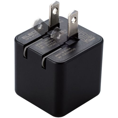 ELECOM AC Charger 2.4A Output USB-A Female 2 Ports Cube Type Black MPA-ACU11BK 1 pc
